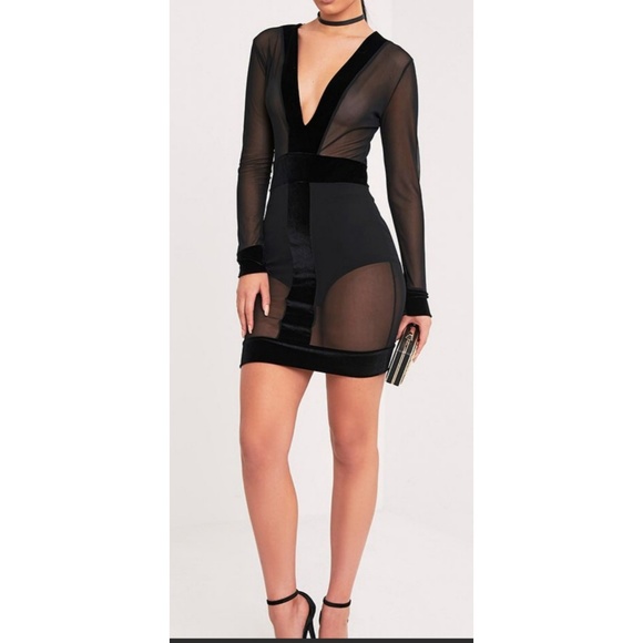 PrettyLittleThing Dresses & Skirts - 🆕️Pretty Little Thing Black Mesh Velvet Dress